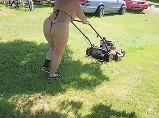 blonde public nudity Got back to find wife mowing in a thong bikini, her ass and thighs jiggling with every step amateur mature